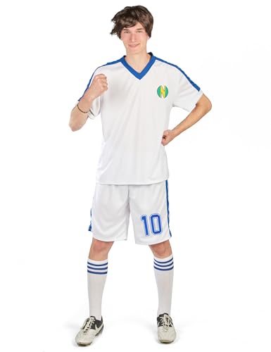 DEGUISE TOI - Déguisement capitaine de football homme - 1 Haut - 1 short - 1 paire de chaussettes - M - Blanc - Déguisements adultes - 100% polyester - Laver à la main - Carnaval