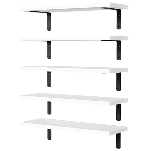 DOLLFIO Floating Shelves, 5 Sets Wall Shelves, Wooden Floating Shelves