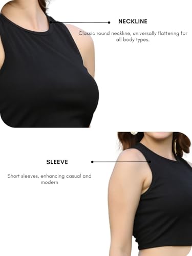Image of Leriya Fashion Women's & Girls' Solid Asymmetrical Round Neck Cotton & Rayon Crop Top