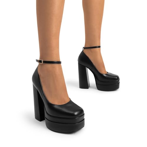 Dream Pairs Women'S Platform High Heels Closed Toe Chunky Block Pumps Square Toe Ankle Strap Dress Fashion Party Y2K Shoes,Size 7.5,Black-Pu,Sdpu2471W thumb #5