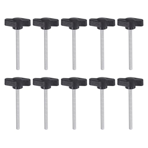 QUARKZMAN 10Pcs Vis de Serrage Étoile Vis à Oreilles M4 x 50 mm Filetage Mâle Standard Boutons en Plastique T/Z Réglables Poignées de Serrage à Main Poignées de Serrage, Noires