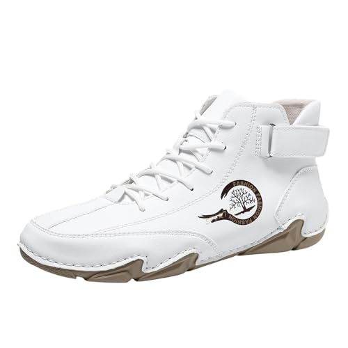 Zapatos casuales para hombre, mocasines de invierno, prendas de vestir exteriores, modernas, clásicas, botas cortas transpirables, botas de refrigeración de PU botas de goma para hombre, Blanco, 42 EU