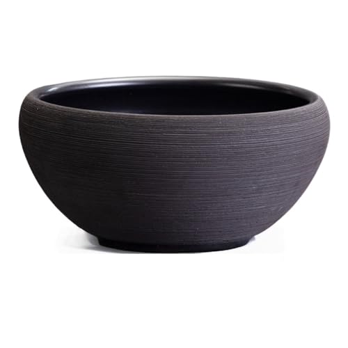 【RoastMe】24cmの小さなギフト用陶器(ベースなし)、水耕栽培用植木鉢、金魚鉢、睡蓮鉢、カメ水槽、魚水槽、蓮の葉鉢、銅貨鉢、ガラス鉢、緑大根鉢、バルコニーのリビングルームのクリエイティブな装飾 (黒金文様,24cm)