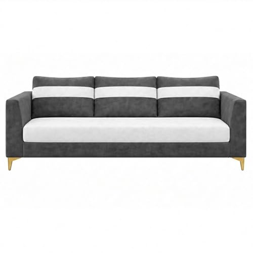 Image of FURNY Nova 5 Seater L Shape Sofa Set with 2 Movable Ottoman | Flexible Left or Right Layout | Plush Velvet Fabric (Dark Grey-Light Grey) | Perfect for Living Room, Guest Room & Office
