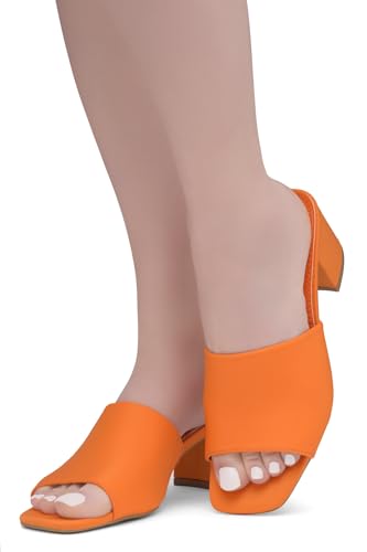 Image of Herstyle Square Open Toe Heeled Sandals for Women 2.5 Inch Low Block Chunky Heel Sandals Slip-On Mules Comfortable Dress Shoes for Party Wedding Office
