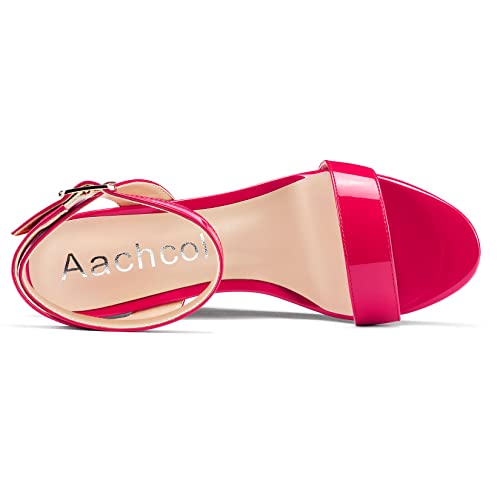 Image of Aachcol Women Platform Wedge Sandals Round Peep Open Toe Ankle Strap Slingback Two-Piece Chunky Block High Heel Dress Shoes Pumps Party Patent 4 Inch