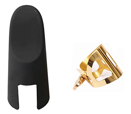 Jiayouy Gold Ligature Fastener and Plastic Cap for Alto Sax Saxophone Mouthpiece 2pcs