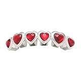 Enamel Shape Hip Hop Mouth Red Heart Teeth Grillz–18K Gold Plated & Silver, Fashion Accessory for Parties, Streetwear Cosplay(Silver,Upper teeth)
