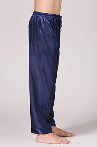 SOUGAO Calça de pijama masculina de seda e cetim para dormir, macia, longa, lisa, Azul, XXG