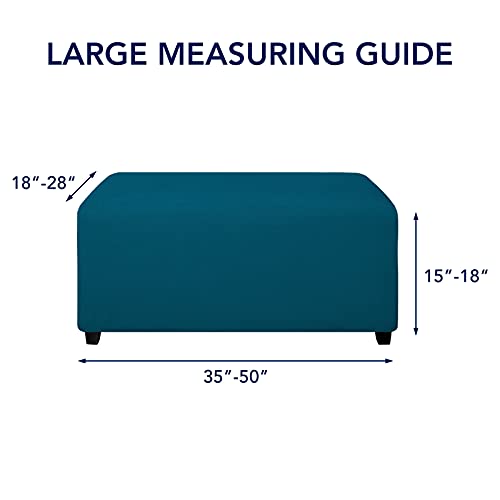 Image of PureFit Stretch Rectangle Ottoman Cover Footstool Cover, Peacock Blue
