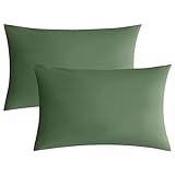 JELLYMONI Green 100% Washed Cotton Standard Pillowcases Set, 2 Pack Soft Breathable Pillow Covers with Envelope Closure(Pillows are not Included)
