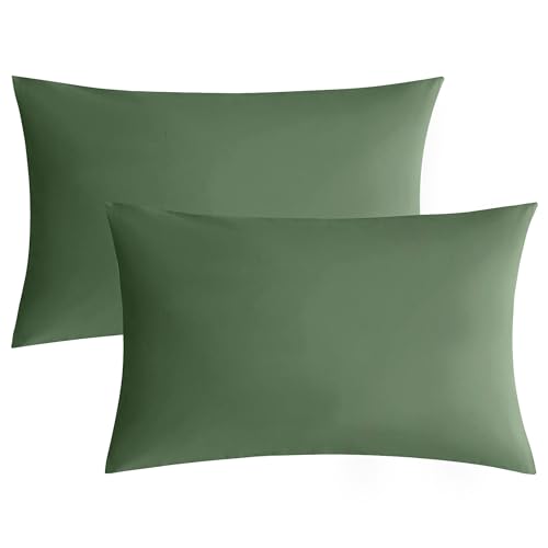JELLYMONI Green 100% Washed Cotton Standard Pillowcases Set, 2 Pack Soft Breathable Pillow Covers with Envelope Closure(Pillows are not Included)