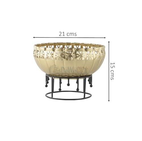 Image of Decorative Urli Bowl for Home Decor with Stand | Floating Flower Bowl with Tealight & Diya | Brass Finish Urli for Diwali, Pooja, Festival Decoration, Centerpiece Bowl