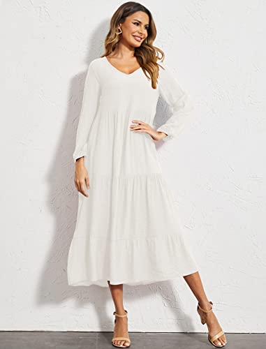 Image of Halife Women's Summer Casual Maxi Dresses Flowy Ruffle Boho Long Dresses with Pockets