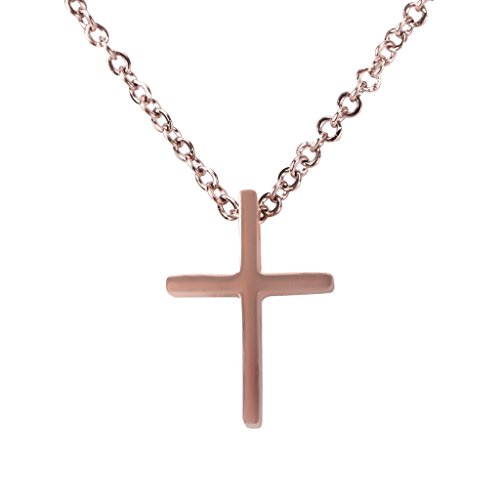 Preisvergleich Produktbild Trachtenkreuz Anhänger Halskette für Frauen Rosen Goldton Edelstahl schwimmend Cross-Charm von Traveller Schätze