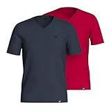 Kaporal, Tee Shirt, Modèle Gift, pour Homme, Navy/Ruby, L, Coupe Slim, Manches Courtes, Col en V