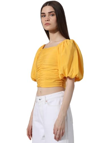 Image of ONLY Women's Cotton Solid Slim Fit T-Shirt