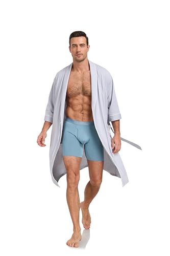 Image of COLORFULLEAF 100% Cotton Men's Bathrobes Summer Kimono Short Sleeve Lightweight Soft Breathable Spa Robe for Men