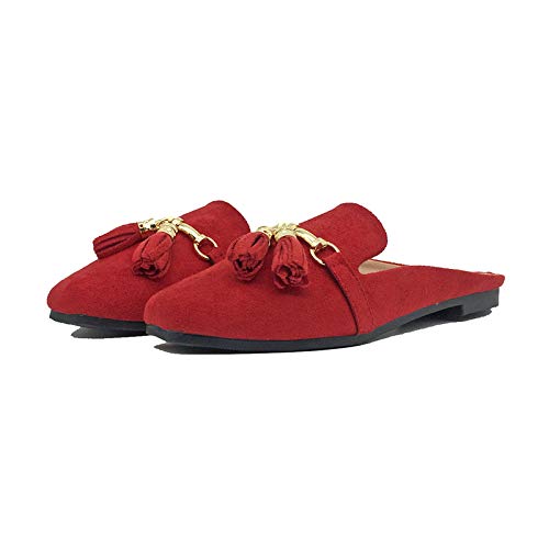 Mules For Women Flats Casual Loafers Shoes Open Back Slip-On Slides Office Slipper Fringe Red Eu41/Us 9 #TOP1