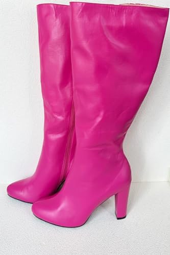 Frankie Hsu Ladies Sexy Chunky Knee High Heeled Boots, Pink Lovely Designer Style, Hot Girl Big Large Size US5-19 Wide Calf Long Shoes For Women Men3