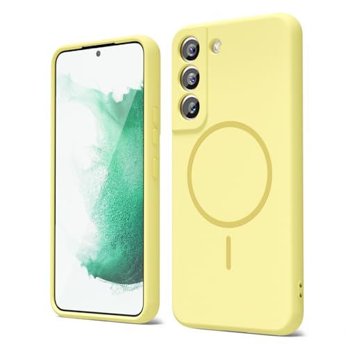 oakxco for Samsung Galaxy S22 Plus Case Silicone Mag Safe, Magnetic Slim Thin Phone Case Compatible with Magsafe, Women Girls Cute Girly Aesthetic Soft Rubber Gel Safecase with Camera Cover, Yellow