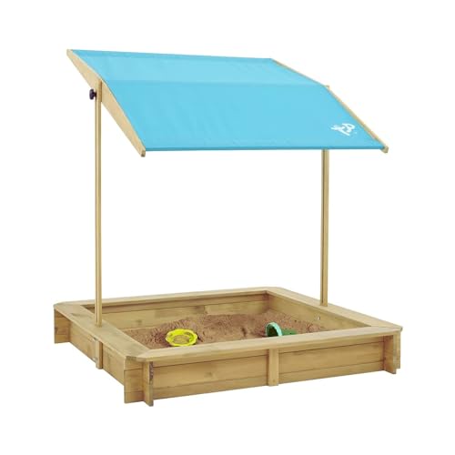 TP Toys, Wooden Sandpit with Sun Canopy, Large Outdoor Play Area with Canopy for Shade, Premium Sand Pit for Kids, Ideal for Gardens, Parks and Playgrounds, 118 x 118 x 120cm, Ages 2 Years+