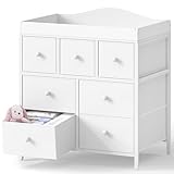 BOLUO Changing Table Dresser with 7 Fabric Drawers, Baby Dresser with Changing Table Top Diaper Changing Station with Storage for Nursery Modern