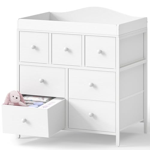 BOLUO Changing Table Dresser with Storage, Baby Dresser with Changing Table Top Diaper Changing...
