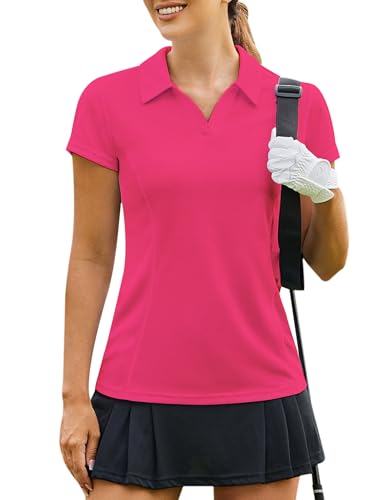 Image of PINSPARK Womens Golf Shirt Short Sleeve Polo V-Neck Quick Dry Tennis Tops | Moisture-wicking Breathable Fabric, Classic Collar, Slim Fit, Ideal for Golf Tennis Pickleball Casual