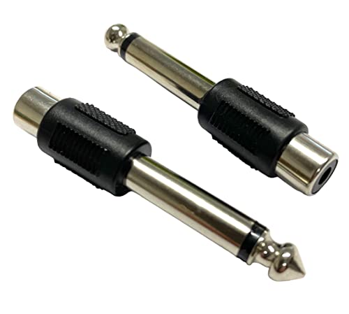 JAM2DAY 2 Pack of RCA Phono Female to 6.35mm Jack Male Adapters - Premium Quality Black Converter Plug