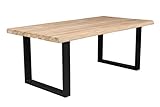 echte Baumkante LC Home Esstisch 180x100cm Massive Eiche inkl Baumkante Natur U-Fuß Gestell Holztisch Industrial Design Massivholz