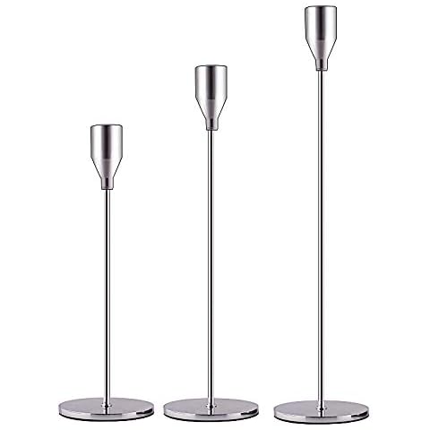 SUJUN Silver Candle Holders Set of 3 for Taper Candles, Decorative Candlestick Holder for Wedding, Dinning, Party, Fits 3/4 inch Thick Candle&Led Candles (Metal Candle Stand) Cover