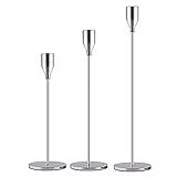 SUJUN Silver Candle Holders Set of 3 for Taper Candles, Decorative Candlestick Holder for Wedding, Dinning, Party, Fits 3/4 inch Thick Candle&Led Candles (Metal Candle Stand)