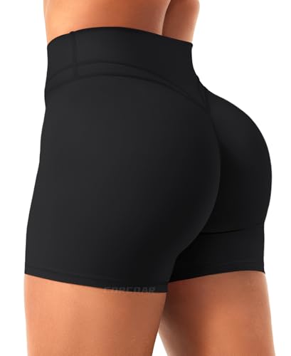 corcoar Invisible Scrunch Butt Gym Short Damen Sport Short 4.5 Nahtlose Push Up Yoga Booty Biker Shorts Damen Hohe Taille Kurze Legging Schwarz M