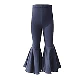 Kids Toddler Little Baby Girl Ruffle Leggings Bell Bottom Flare Pants Cotton Long High Waist Solid Color Tights Fall Winter Outfit Workout Yoga Gymnastics Dance Casual Trousers Navy Blue 2-3 Years