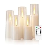 Thorbling Flameless LED Candles, Upgraded Realistic 5 Pcs Flickering Flame Pillar Candles, Battery Operated Candles with Remote Timer, for Romantic Ambiance and Home Decoration (White)