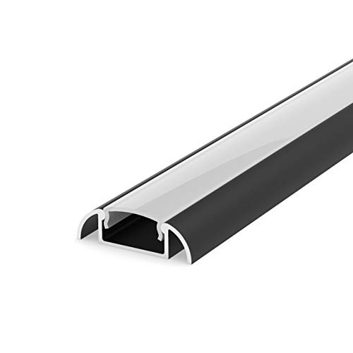 SET: Profil LED, 100cm Profil LED für 8/10mm LED Streifen, aluminium led profil + Abdeckung LT2 (Schwarz Milchig) Cover