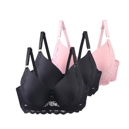 Soutien-gorge push-up 115D rose lot de 3 anti-irritation en dentelle douce