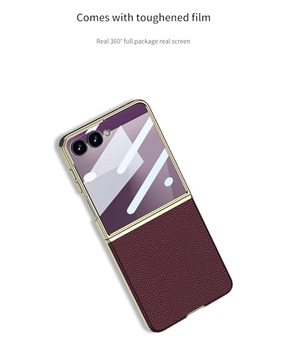 Image of Midkart Leather Case Compatible with Samsung Galaxy Z Flip 7 Release 2025 Electroplated Hard PC Lightweight with Independent Camera Protection Cover, Burgundy