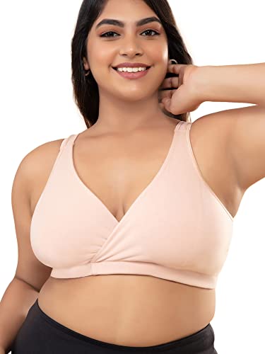 Image of NYKD Cotton Maternity Bra for Women Feeding /Nursing, Removeable Pads, Wireless, Full Coverage with Overlap for Feeding (Slip on Bra)-NYB129