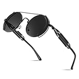 FEISEDY Polarized Aviator Sunglasses for Men Women, Retro Steampunk Gothic Round Metal Frame Hippie Glasses B2351