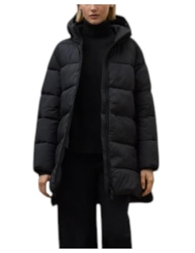 ECOALF Cappotto lungo imbottito invernale con cappuccio, nero,...