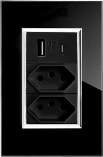 Tomada De Parede Duo com 1 Entrada USB-C e 1 USB JWCOM SMART Preto - Kristal