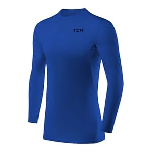 TCA Men’s HyperFusion Compression Base Layer Top Long Sleeve Under Shirt – Crew Neck – Dazzling Blue, S