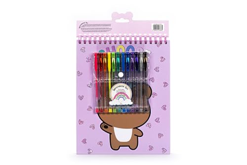 Tri-Coastal Design - Juego de papelería, álbum de dibujo, pegatinas para niños, 176 páginas blancas, 12 bolígrafos de gel de colores surtidos, fantasía osito, TCD Made for Kids