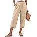 AKTCVVJ Womens Capri Pants Elastic Waist Linen Capris Casual Straight Leg Work Pant Fashion Summer Pant with Pockets Khaki
