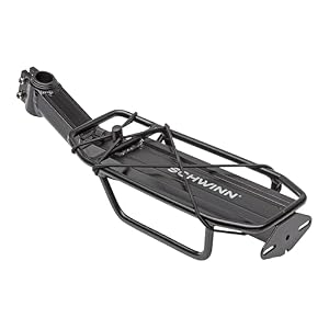 Schwinn Deluxe Alloy Rear Bike Rack, 20 lbs Capacity, Lightweight, Compact and Durable Construction, Fits Most Adult Bicycles, Cargo Options for Backpack, Gear & More, Bicycle Rack for Back of Bike