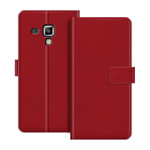 ESACMOT Funda de Cartera de Cuero Compatible con Samsung Galaxy Trend S Duos S7562 Funda Tipo Libro con Tarjetero y Soporte, Cierre Magnético, Estilo Folio Resistente a (Rojo)