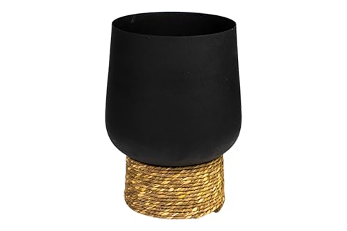 MACETA METAL NEGRO BASE MIMBRE