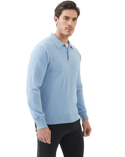 Image of Kallspin Mens 100% Cotton Polo Sweater Long Sleeve Button Down Knit Pullover Relaxed Fit Collared Casual Tops